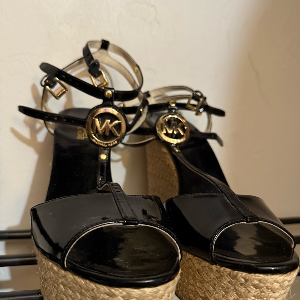 Michael Kors Black and Gold Wedge Sandals